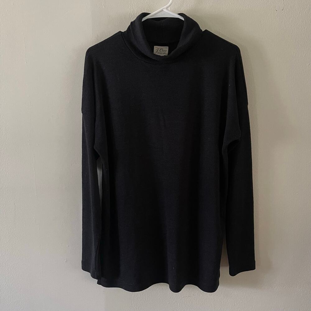 J. Crew Black Vintage Fleece Turtleneck Tunic Length Sweater Womens L Flaw AB810